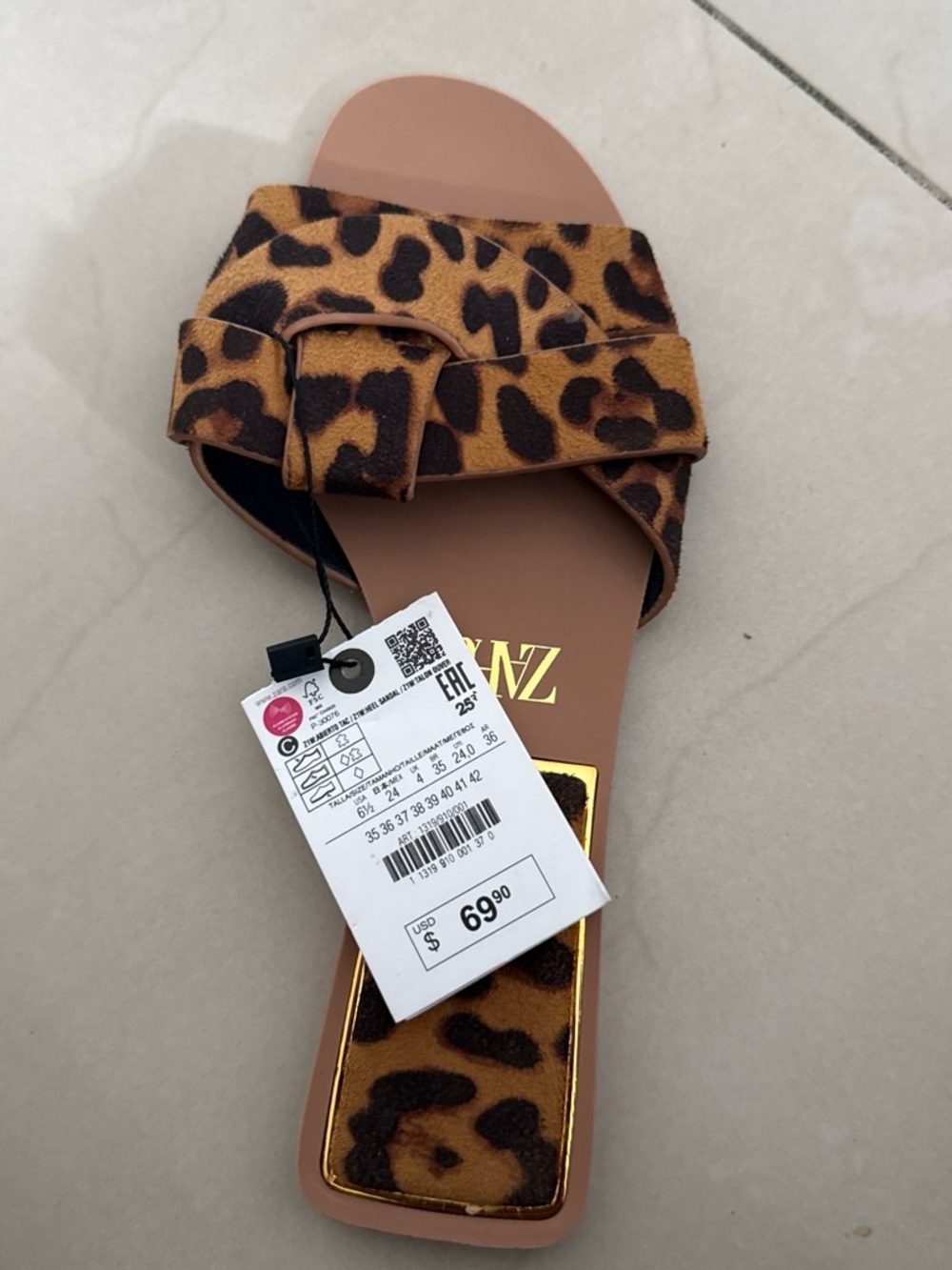 Zara Leopard Print Slide Sandal - Brown & Black